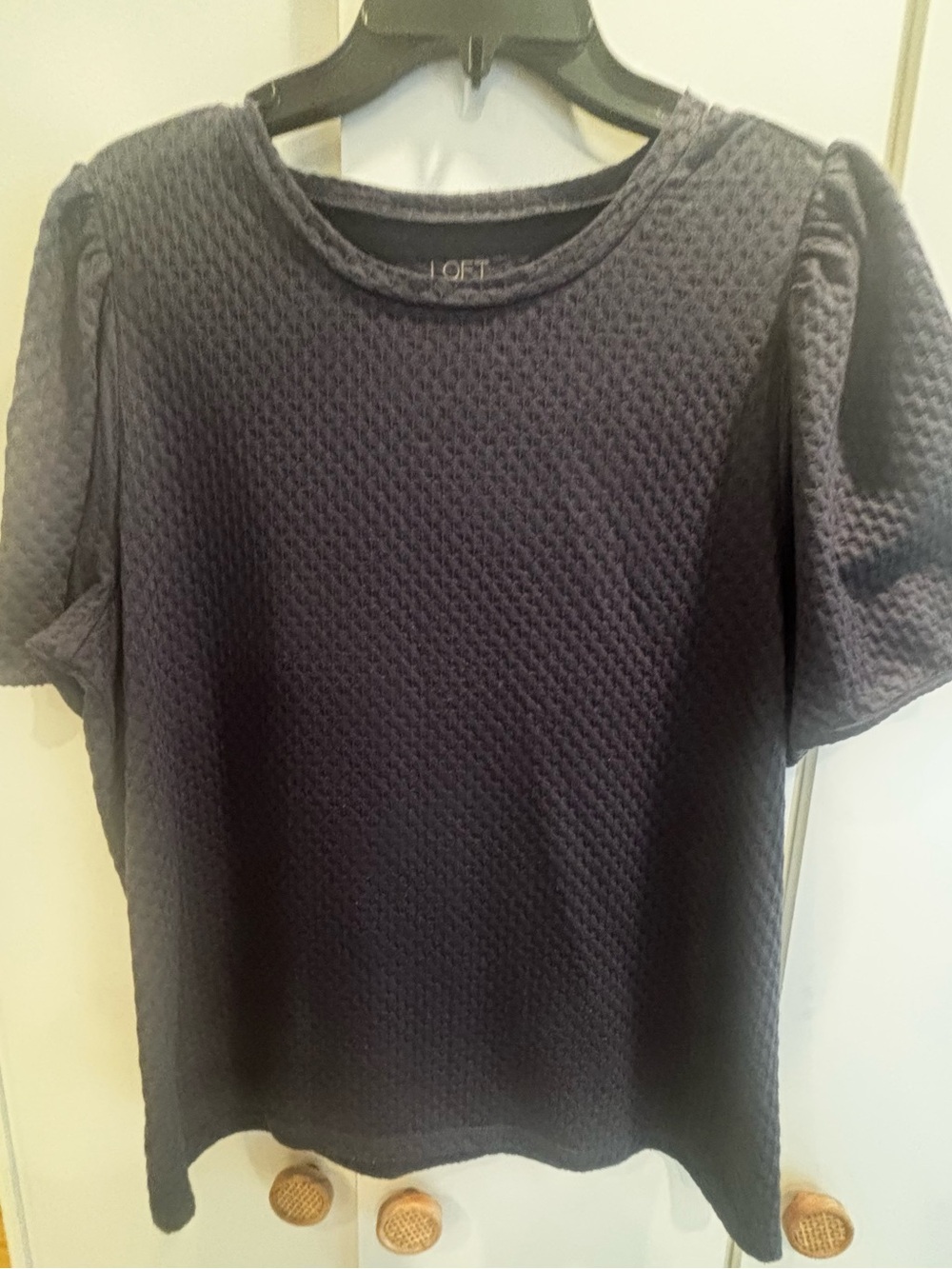LOFT Outlet Navy Textured Puff-Sleeve Short-Sleeve Top